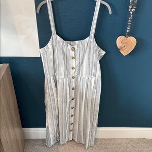 LOFT Blue and White Striped Button-Front Sundress